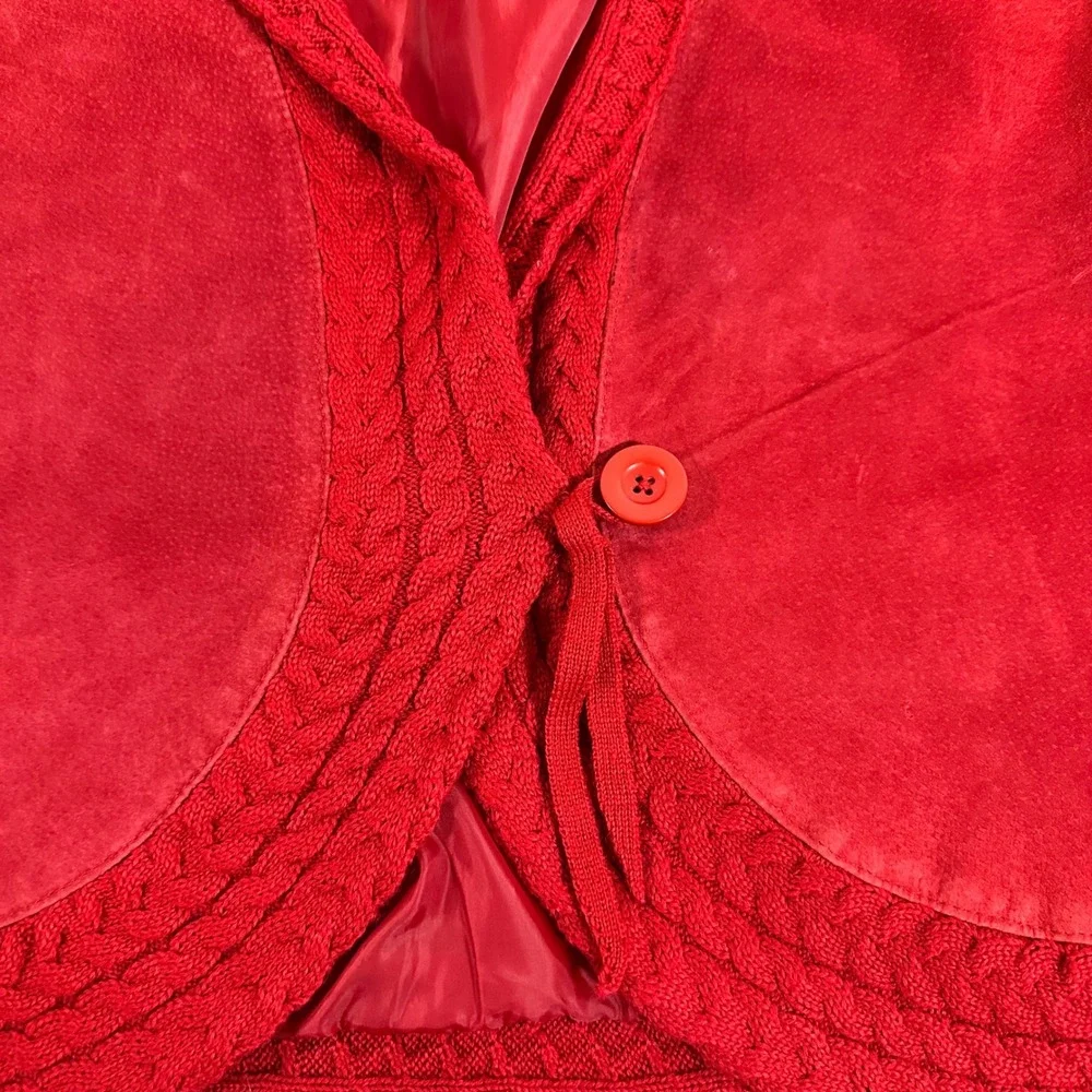 Coldwater Creek Red Suede Leather Jacket Large Knit Trim Button Front Y2K Boho - Picture 5 of 12